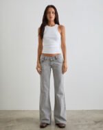 Bell Bottom Low Rise Flare Jeans in Bleached Grey - Image 3