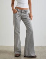 Bell Bottom Low Rise Flare Jeans in Bleached Grey - Image 2