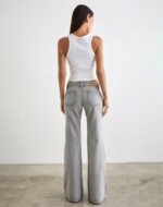 Bell Bottom Low Rise Flare Jeans in Bleached Grey - Image 5
