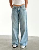 Roomy Extra Wide Low Rise Jeans in Washed Blue Green - Image 3