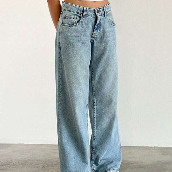 Roomy Extra Wide Low Rise Jeans in Washed Blue Green