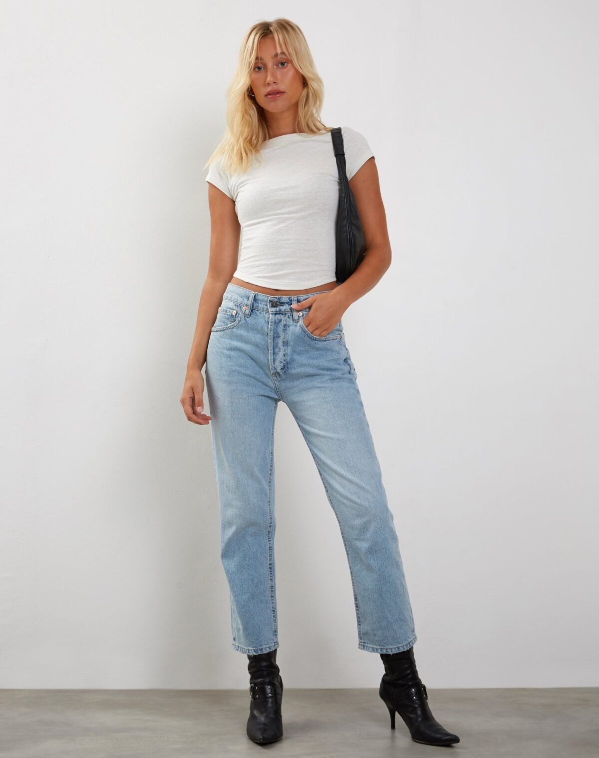 Mid Rise Straight Leg Jeans in Bleach Denim - Image 1