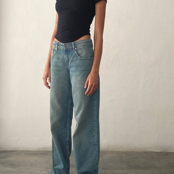 Low Rise Parallel Jeans in Vintage Blue Green