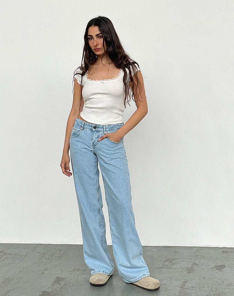 LOW-RISE-PARALLEL-LIGHT-WASH-BLUE-BOVILLO-CAP-SLEEVE-TOP-WHITE1.jpg Low Rise Parallel Jeans in Light Wash Blue - Image 5