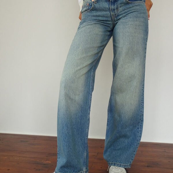Low Rise Parallel Jeans in Sea Green