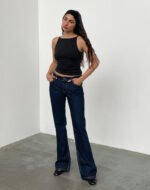 Rigid Low Rise Flare Jeans In Indigo - Image 3