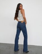 Rigid Low Rise Flare Jeans In Mid Blue Used - Image 4