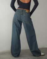 Roomy Extra Wide Low Rise Jeans in Brown Blue Acid - Image 3