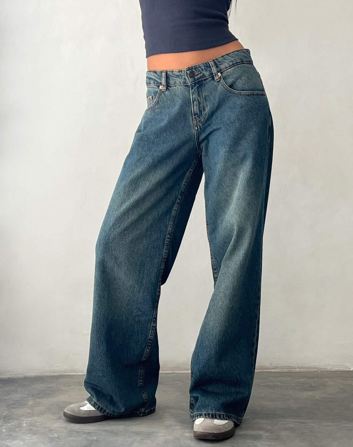 Roomy Extra Wide Low Rise Jeans in Brown Blue Acid - Image 1