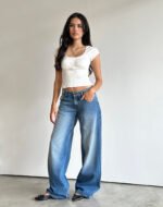 Roomy Extra Wide Low Rise Jeans in Marine Blue Wash - Image 2