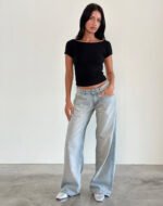 Roomy Extra Wide Low Rise Jeans in Sand Bleach Extreme - Image 2