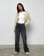 Mid Rise Turn Up Straight Jeans in Washed Black Grey - Image 2