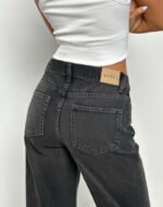 Mid Rise Turn Up Straight Jeans in Washed Black Grey - Image 5