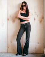 Rigid Low Rise Flare Jeans in Washed Black Grey - Image 3