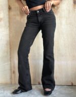 Rigid Low Rise Flare Jeans in Washed Black Grey - Image 2