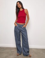 Roomy Extra Wide Low Rise Jeans in Pinstripe Indigo Wash - Image 3