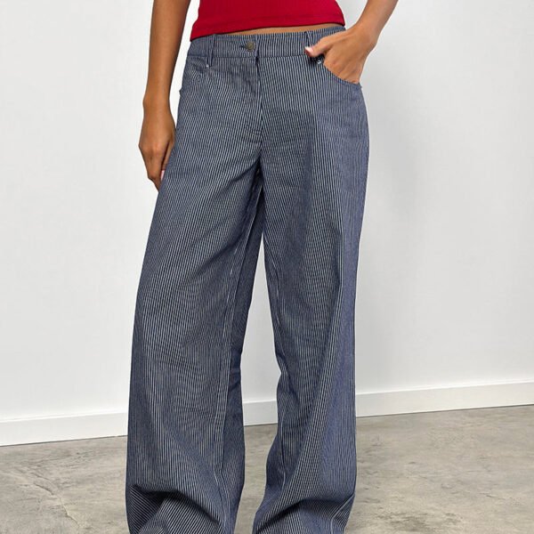 Roomy Extra Wide Low Rise Jeans in Pinstripe Indigo Wash