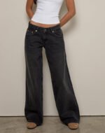 Low Rise Roomy Jeans in Washed Black Grey