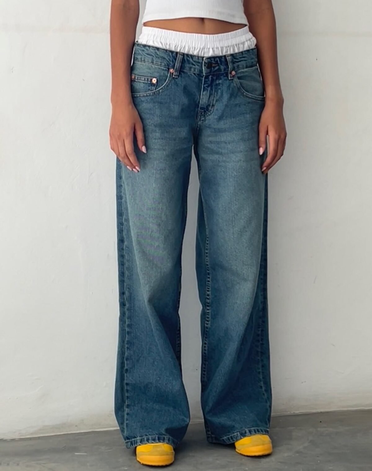Roomy Extra Wide Low Rise Jeans in Vintage Blue Green - Image 2