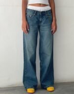 Roomy Extra Wide Low Rise Jeans in Vintage Blue Green - Image 2