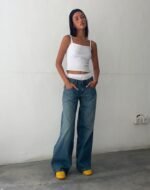 Roomy Extra Wide Low Rise Jeans in Vintage Blue Green - Image 4