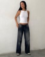Roomy Extra Wide Low Rise Jeans in Grey Used Bleach - Image 2