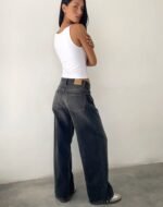 Roomy Extra Wide Low Rise Jeans in Grey Used Bleach - Image 3