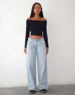 Roomy Extra Wide Low Rise Jeans in Extreme Light Blue Wash - Image 4