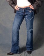Rigid Low Rise Flare Jeans In Mid Blue Used - Image 3