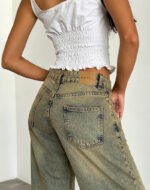 Roomy Extra Wide Leg Low Rise Jeans in Sandy Blue Acid - Image 5