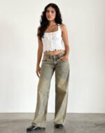 Roomy Extra Wide Leg Low Rise Jeans in Sandy Blue Acid - Image 2