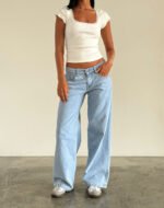 Roomy Extra Wide Low Rise Jeans in Light Wash Blue - Image 4