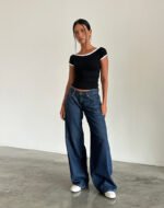 Roomy Extra Wide Low Rise Jeans in Mid Indigo Blue - Image 2