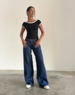 Roomy Extra Wide Low Rise Jeans in Mid Indigo Blue - Image 3