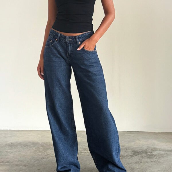 Roomy Extra Wide Low Rise Jeans in Mid Indigo Blue