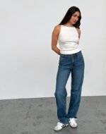 Mid Rise Slim Parallel Jeans in Mid Blue Used - Image 5